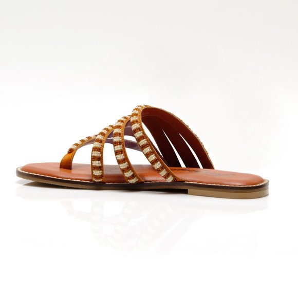 🎉LAST CHANCE🎉 FREE PEOPLE Beatrice Beaded Flat Sandals / Bronzer/Natural Combo - Picture 8 of 14